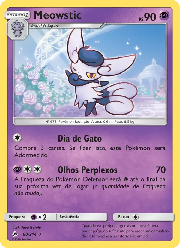 Carta Meowstic, número 80/214 da coleção Elos Inquebráveis