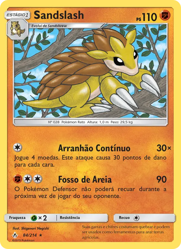 Carta Sandslash, número 84/214 da coleção Elos Inquebráveis