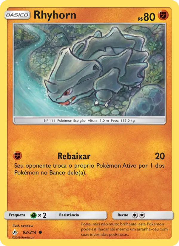 Carta Rhyhorn, número 92/214 da coleção Elos Inquebráveis