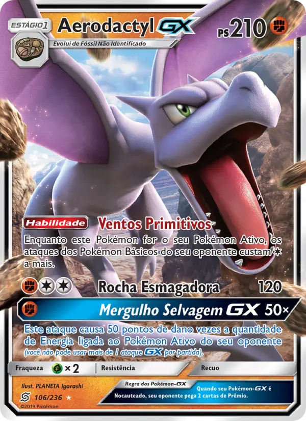Carta Aerodactyl GX, número 106/236 da coleção Sintonia Mental