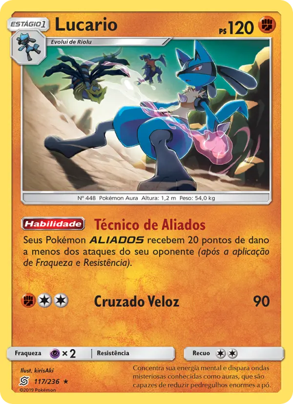 Carta Lucario, número 117/236 da coleção Sintonia Mental