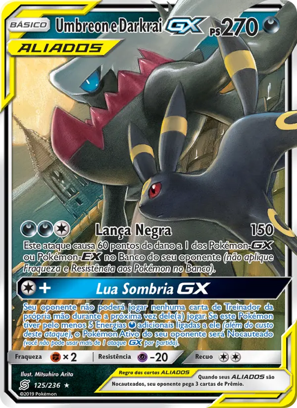 Carta Umbreon e Darkrai GX, número 125/236 da coleção Sintonia Mental