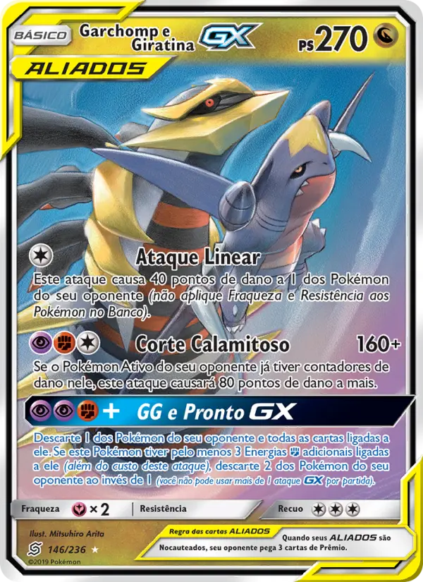 Carta Garchomp e Giratina GX, número 146/236 da coleção Sintonia Mental