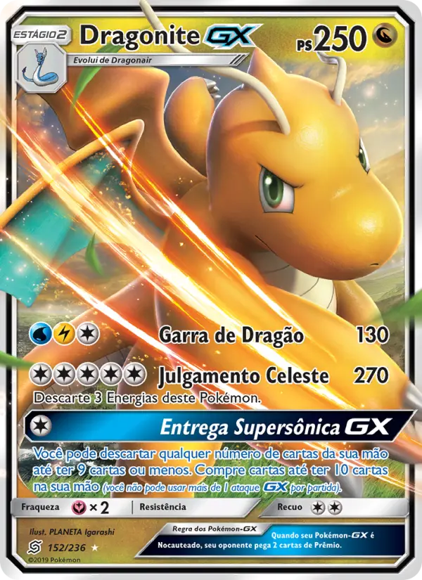 Carta Dragonite GX, número 152/236 da coleção Sintonia Mental