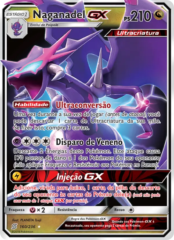 Carta Naganadel GX, número 160/236 da coleção Sintonia Mental 