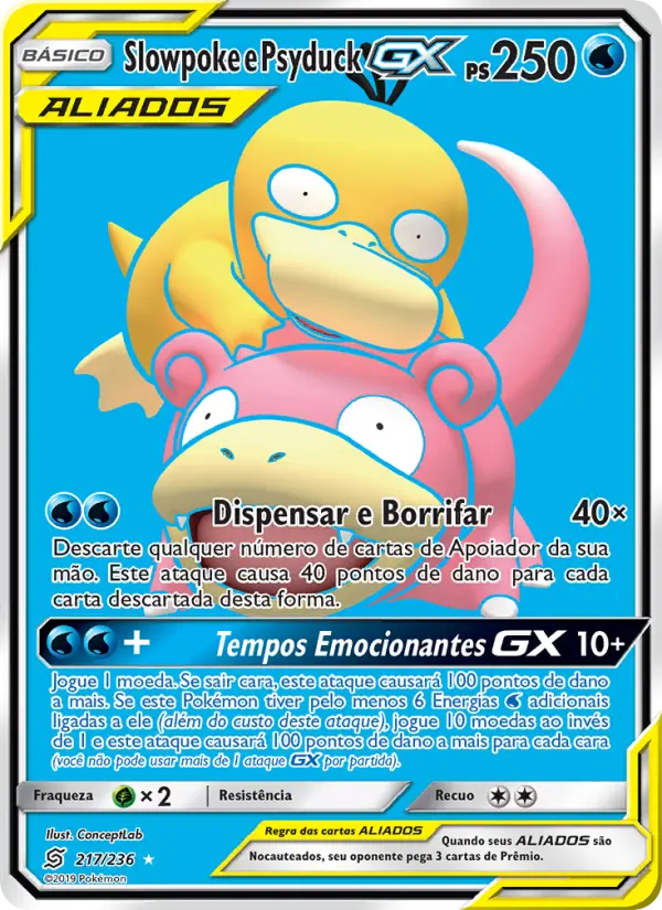 Carta Slowpoke e Psyduck GX, número 217/236 da coleção Sintonia Mental
