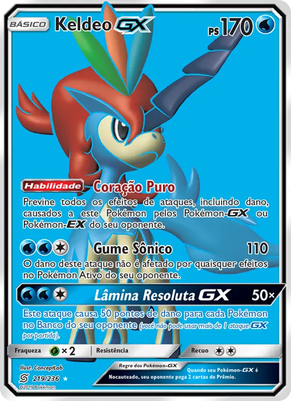 Carta Keldeo GX, número 219/236 da coleção Sintonia Mental