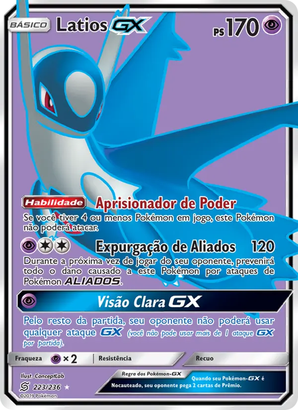 Carta Latios GX, número 223/236 da coleção Sintonia Mental