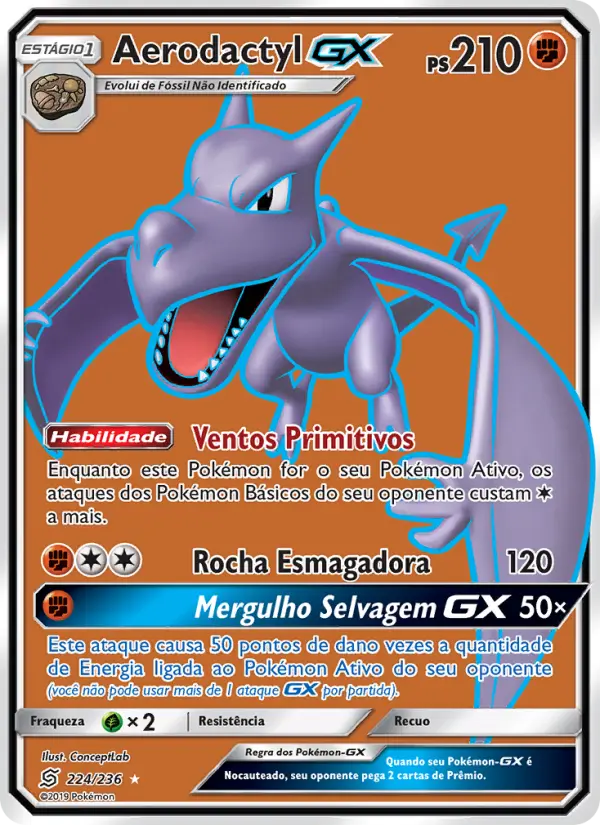 Carta Aerodactyl GX, número 224/236 da coleção Sintonia Mental 