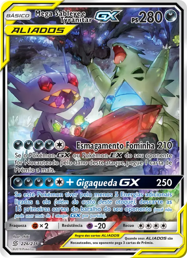 Carta Mega Sableye e Tyranitar GX, número 226/236 da coleção Sintonia Mental