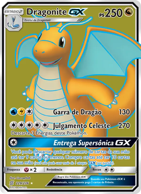 Carta Dragonite GX, número 229/236 da coleção Sintonia Mental 