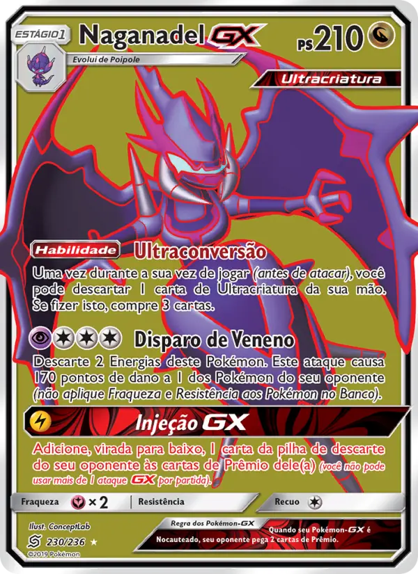 Carta Naganadel GX, número 230/236 da coleção Sintonia Mental 