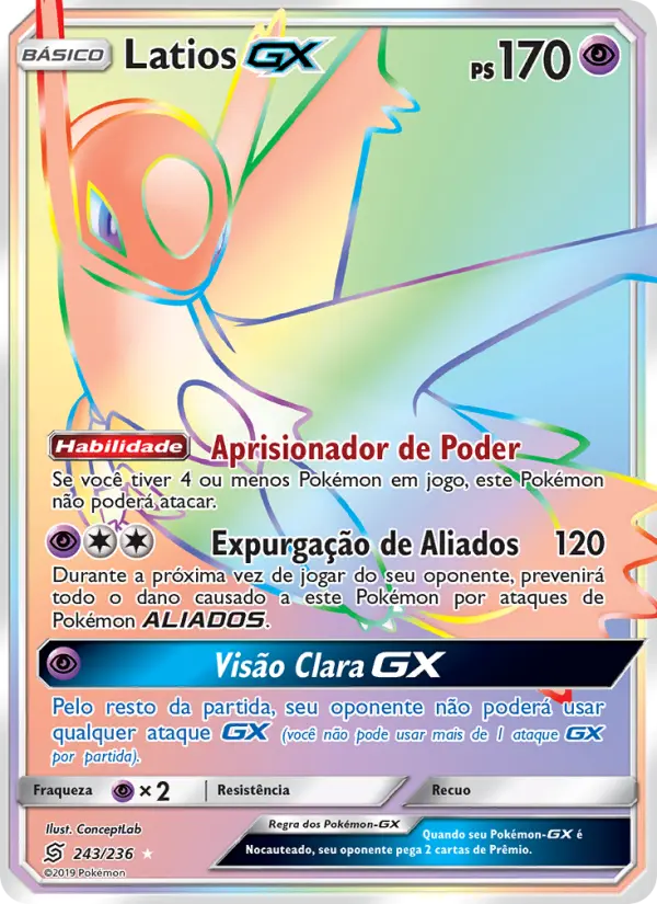 Carta Latios GX, número 243/236 da coleção Sintonia Mental 