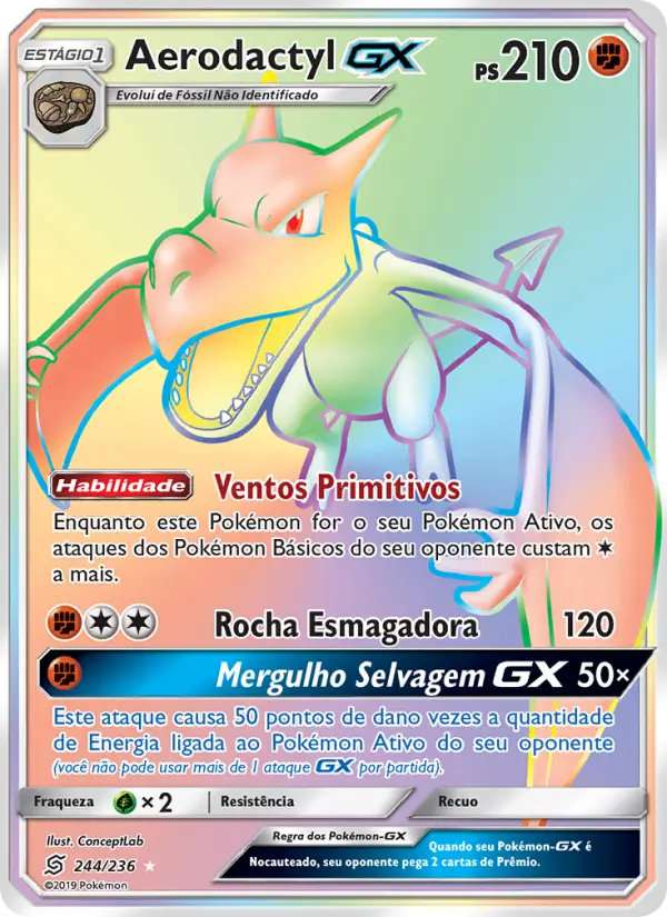 Carta Aerodactyl GX, número 244/236 da coleção Sintonia Mental