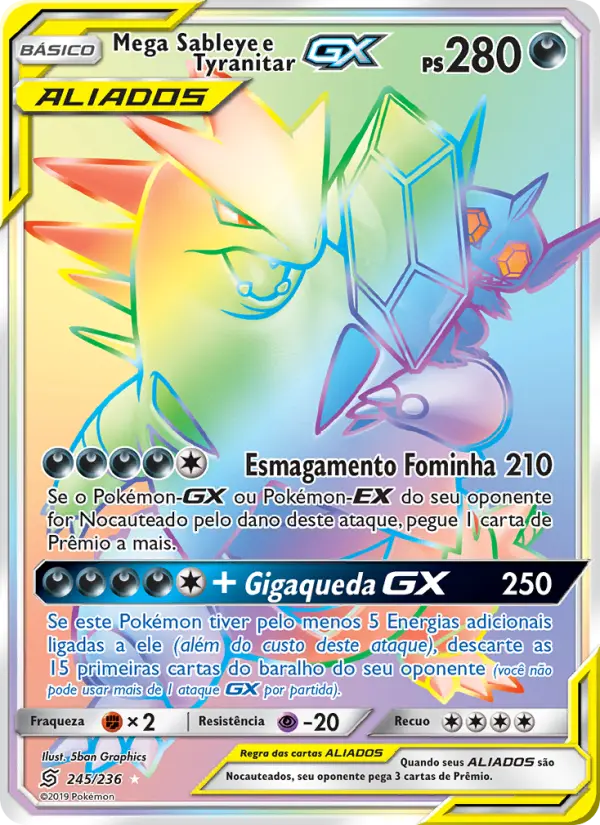 Carta Mega Sableye e Tyranitar GX, número 245/236 da coleção Sintonia Mental