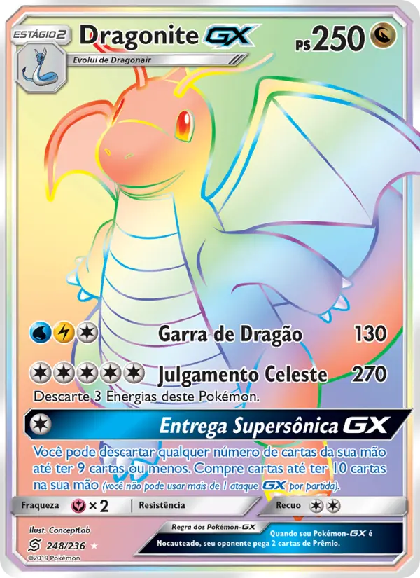 Carta Dragonite GX, número 248/236 da coleção Sintonia Mental 