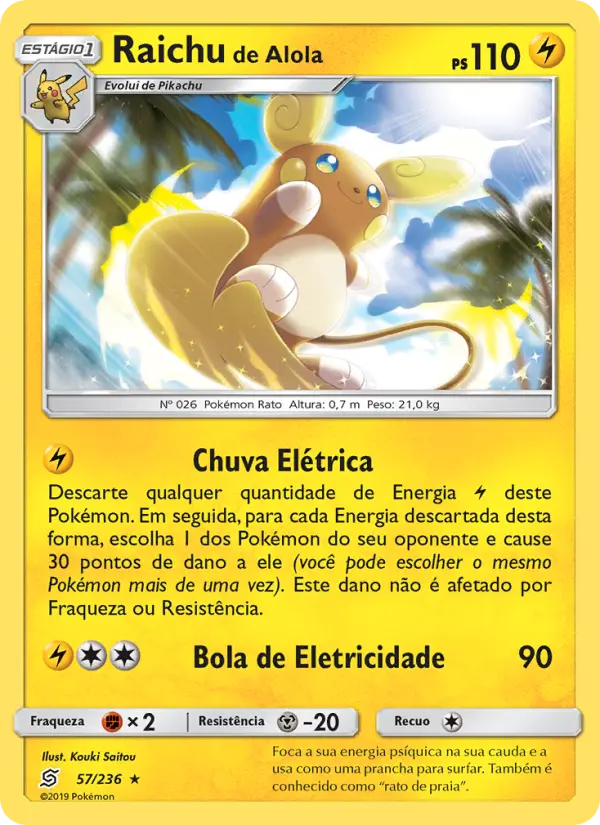 Carta Raichu de Alola, número 57/236 da coleção Sintonia Mental