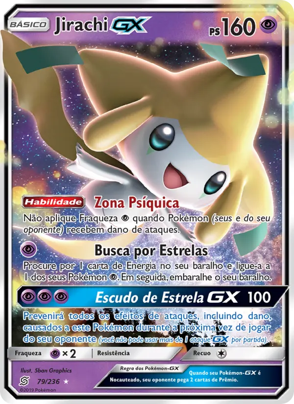 Carta Jirachi GX, número 79/236 da coleção Sintonia Mental 