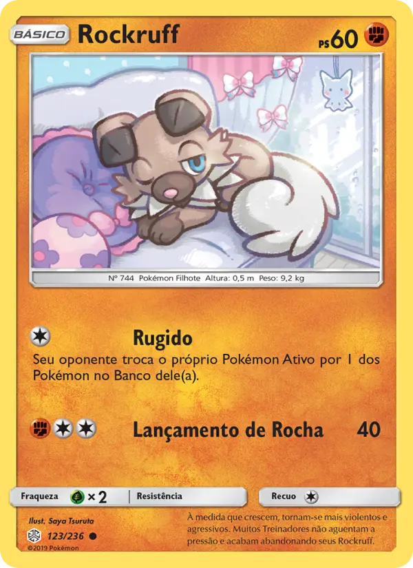 Carta Rockruff, número 123/236 da coleção Eclipse Cósmico