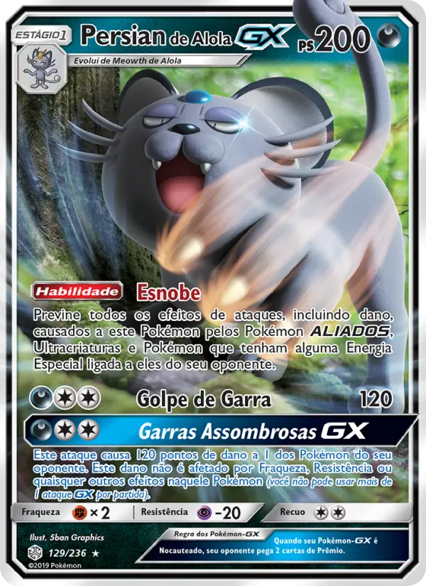 Carta Persian de Alola GX, número 129/236 da coleção Eclipse Cósmico