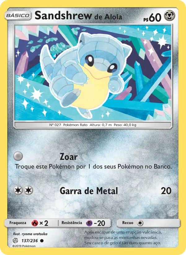 Carta Sandshrew de Alola, número 137/236 da coleção Eclipse Cósmico