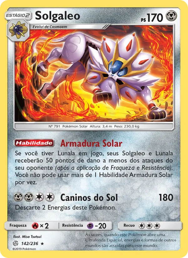 Carta Solgaleo, número 142/236 da coleção Eclipse Cósmico