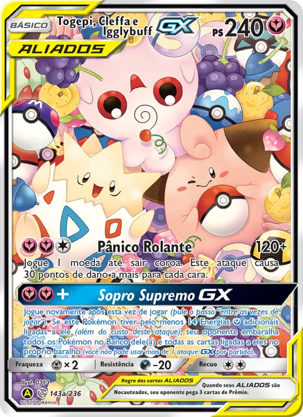Carta Togepi, Cleffa e Igglybuff GX, número 143/236 da coleção Eclipse Cósmico