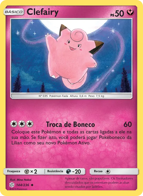 Carta Clefairy, número 144/236 da coleção Eclipse Cósmico