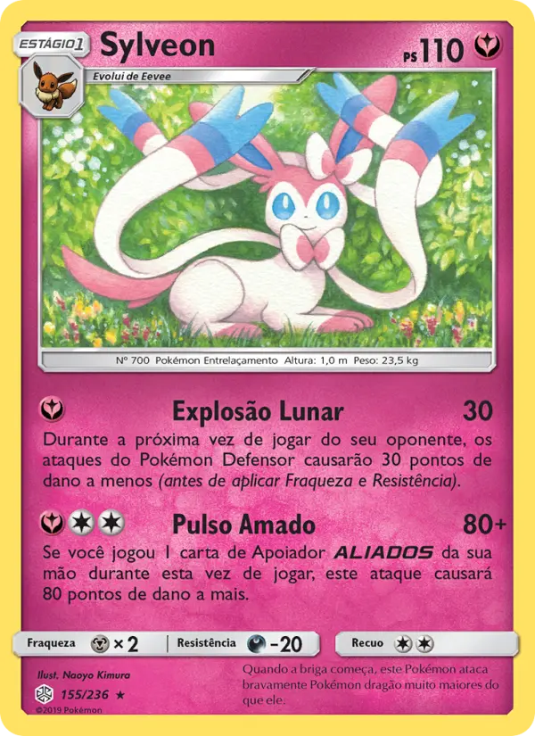 Carta Sylveon, número 155/236 da coleção Eclipse Cósmico