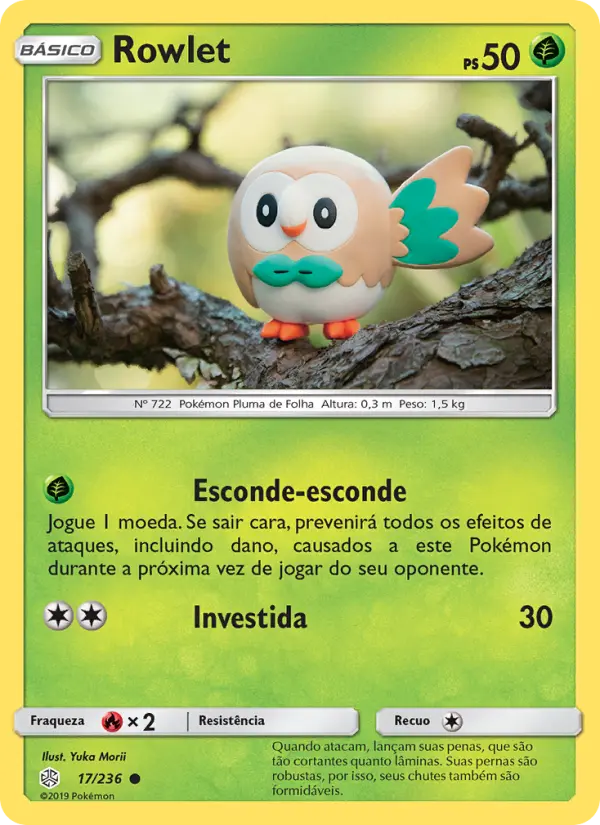 Carta Rowlet, número 17/236 da coleção Eclipse Cósmico