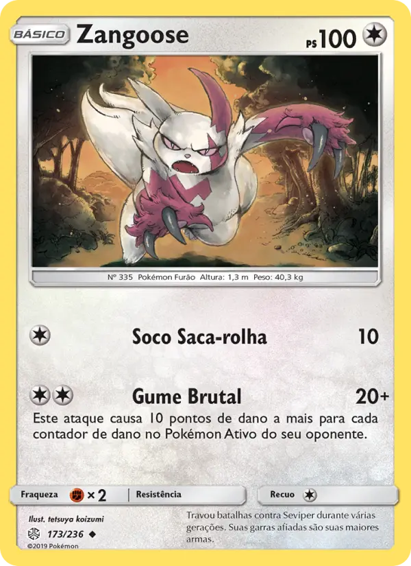 Carta Zangoose, número 173/236 da coleção Eclipse Cósmico