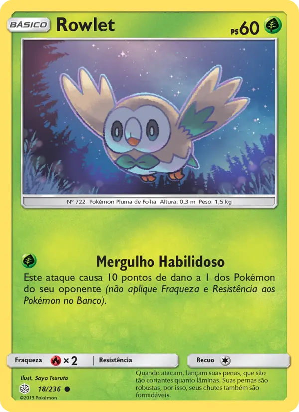 Carta Rowlet, número 18/236 da coleção Eclipse Cósmico