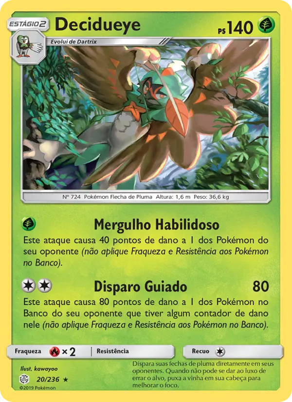 Carta Decidueye, número 20/236 da coleção Eclipse Cósmico