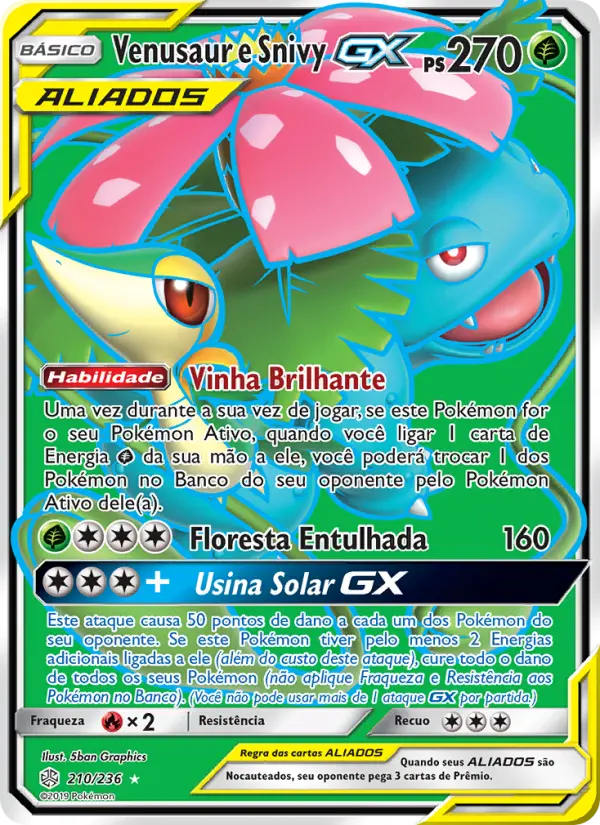 Carta Venusaur e Snivy GX, número 210/236 da coleção Eclipse Cósmico