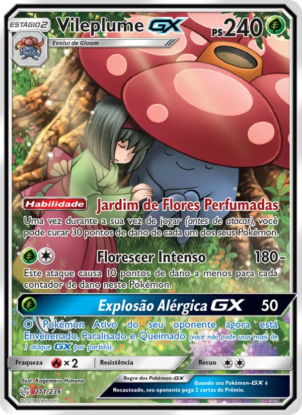 Carta Vileplume GX, número 211/236 da coleção Eclipse Cósmico