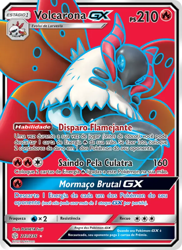 Carta Volcarona GX, número 213/236 da coleção Eclipse Cósmico