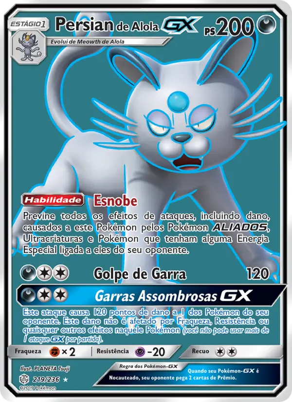 Carta Persian de Alola GX, número 219/236 da coleção Eclipse Cósmico