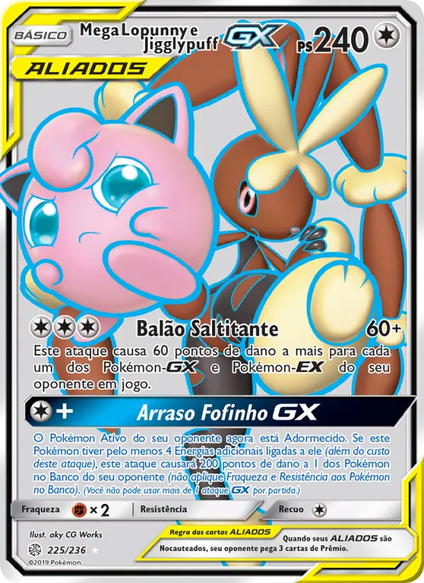 Carta Mega Lopunny e Jigglypuff GX, número 225/236 da coleção Eclipse Cósmico