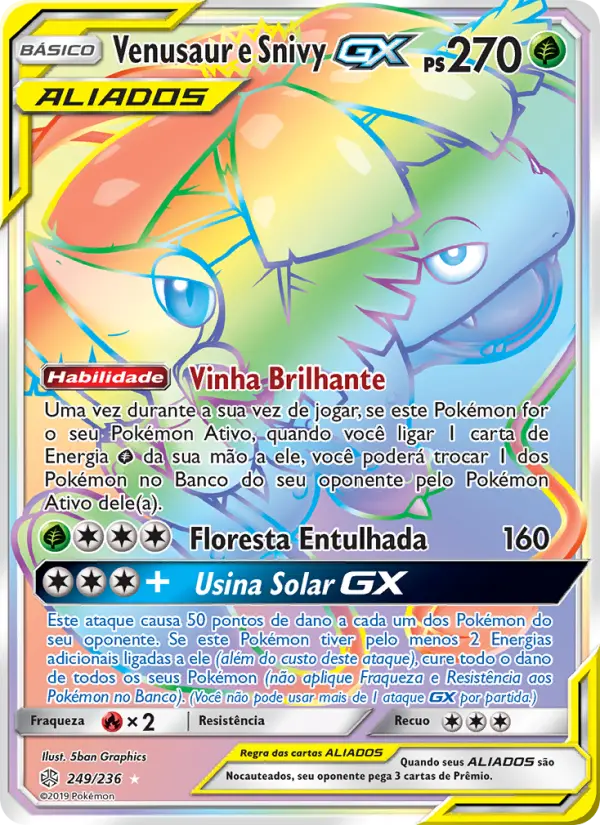 Carta Venusaur e Snivy GX, número 249/236 da coleção Eclipse Cósmico