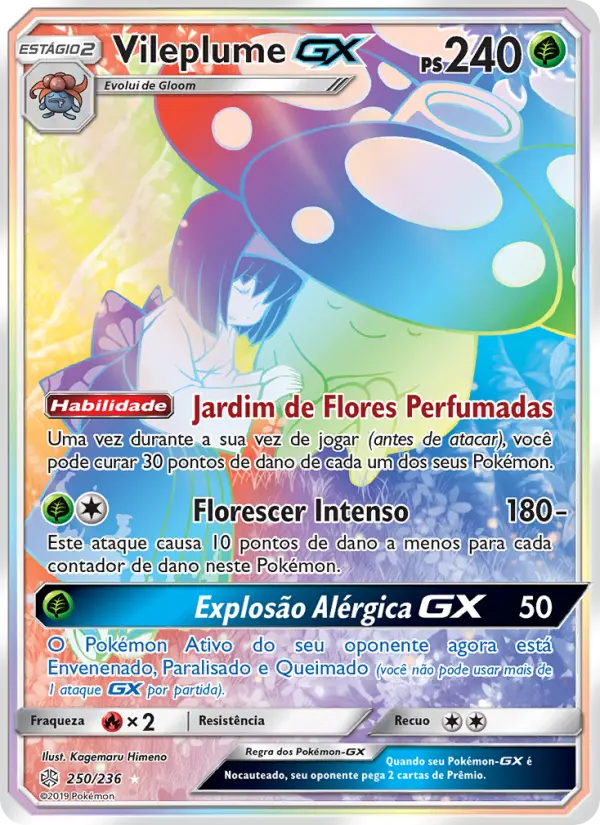 Carta Vileplume GX, número 250/236 da coleção Eclipse Cósmico