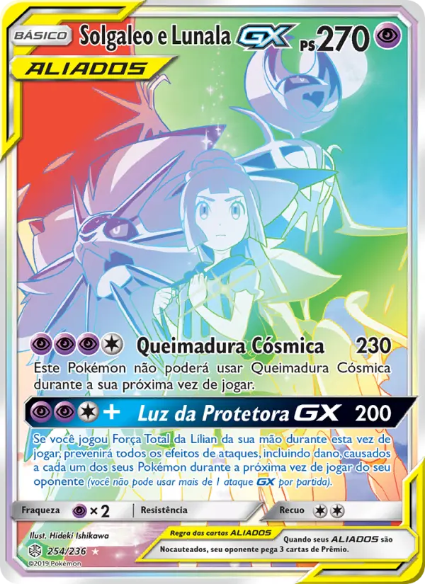 Carta Solgaleo e Lunala GX, número 254/236 da coleção Eclipse Cósmico