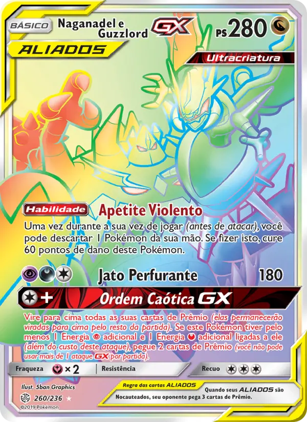 Carta Naganadel e Guzzlord GX, número 260/236 da coleção Eclipse Cósmico