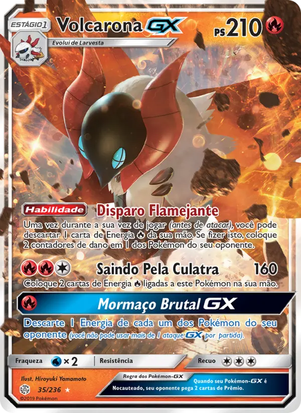 Carta Volcarona GX, número 35/236 da coleção Eclipse Cósmico