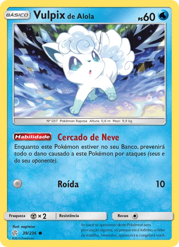 Carta Vulpix de Alola, número 39/236 da coleção Eclipse Cósmico