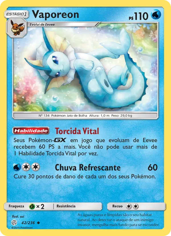 Carta Vaporeon, número 42/236 da coleção Eclipse Cósmico
