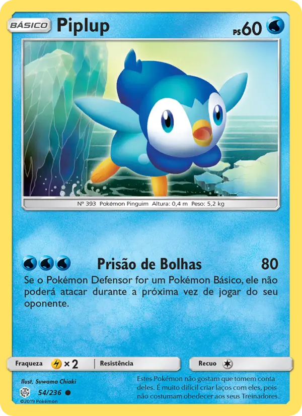 Carta Piplup, número 54/236 da coleção Eclipse Cósmico