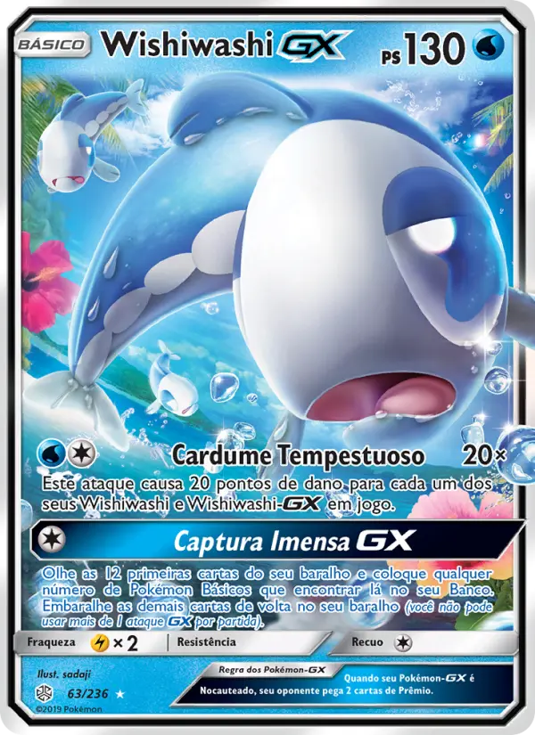 Carta Wishiwashi GX, número 63/236 da coleção Eclipse Cósmico