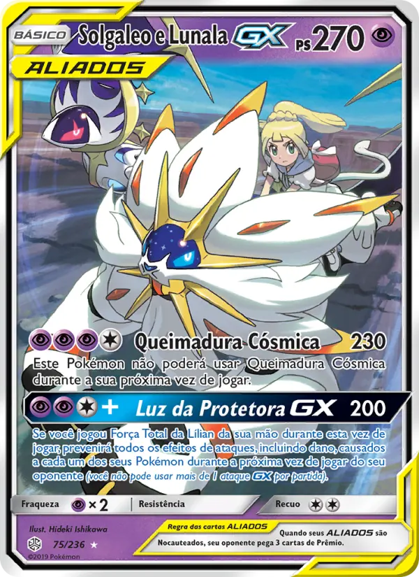 Carta Solgaleo e Lunala GX, número 75/236 da coleção Eclipse Cósmico