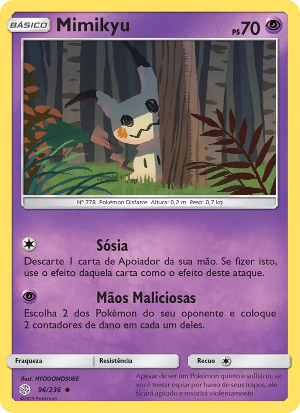 Carta Mimikyu, número 96/236 da coleção Eclipse Cósmico