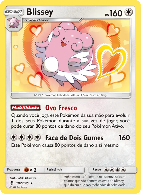 Carta Blissey, número 102/145 da coleção Guardiões Ascendentes